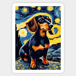 Cute Dachshund Dog Breed in a Van Gogh Starry Night Art Style Sticker